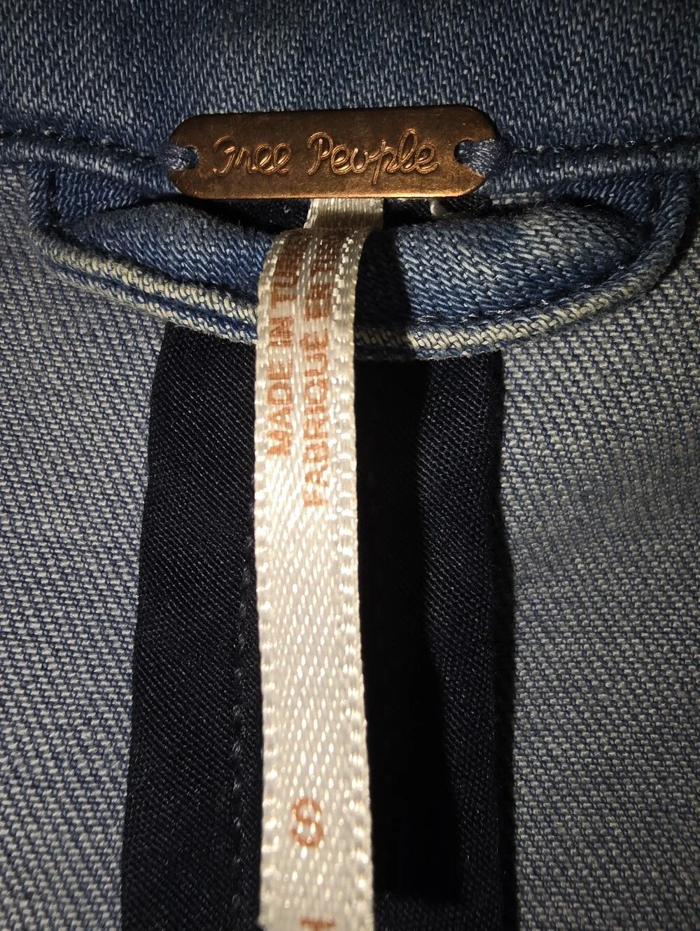 Free People Distressed Denim Military Jacket Gold Buttons Small - Picture 8 of 16